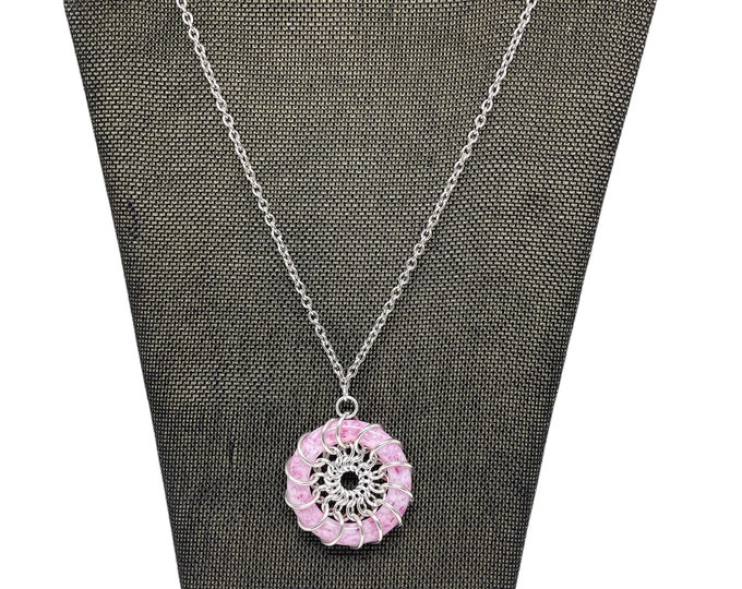 Glass Dreams Pendant, Chain Maille Necklace Pink