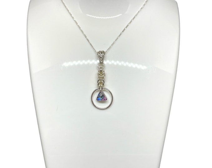 Byzantine Drop Chainmaille Pendant - Crystal Vitrail Light, Swarovski Crystal Necklace, Chainmail Necklace