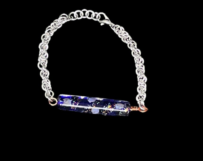 Arabian Sea Glass Chain Maille Bracelet, Oceanic Elegance Glass Chain Maille Bracelet, Sparkling Waters Chain Maille Bracelet