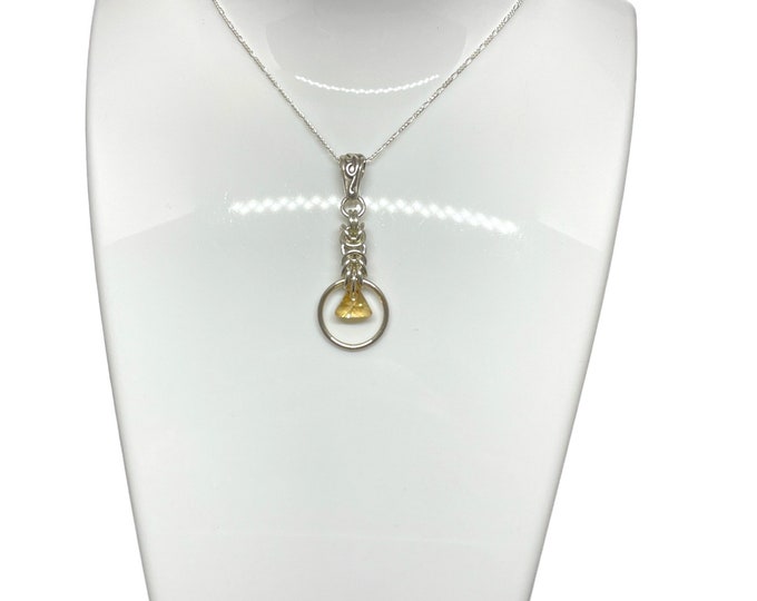 Byzantine Drop Chainmaille Necklace -Golden Shadow, Swarovski Crystal Necklace, Chainmail Necklace