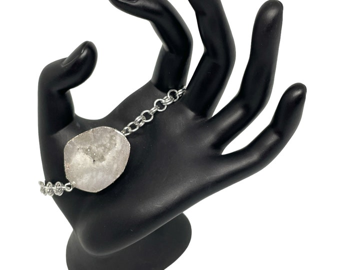 Silver Druzy Chain Maille Bracelet