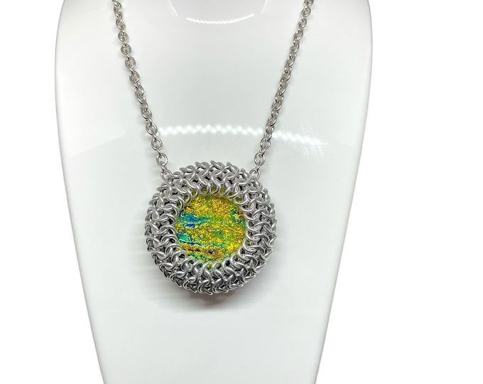 Cosmic Halo Pendant Necklace, Chain Maille Necklace