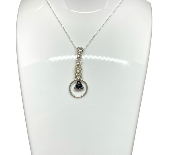 Byzantine Drop Chainmaille Necklace -Silver Night, Swarovski Crystal Necklace, Chainmail Necklace