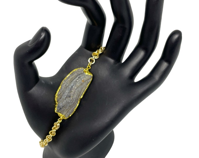 Gold Electroplated Agate Chain Bracelet, Agate Chainmaille Bracelet
