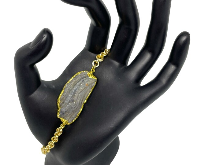 Gold Electroplated Agate Chain Bracelet, Agate Chainmaille Bracelet