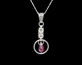 Byzantine Drop Chainmaille Pendant-Rose