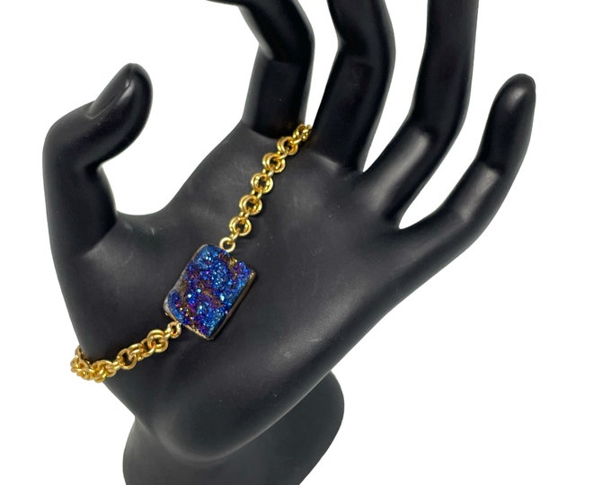 Blue and Gold Druzy Chain Maille Bracelet
