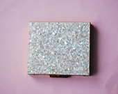 BEAUTIFUL Vintage Compact Glittering WIlardy Iridescent Lucite Confetti Powder Compact Never Used Vintage Vanity Makeup Collectable