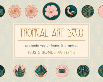 Logos and Graphics: Tropical Art Deco Vintage Pre-made Vector Logo Set