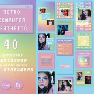 Retro Computer Aesthetic Instagram Story and Post Templates for Streamers image 1