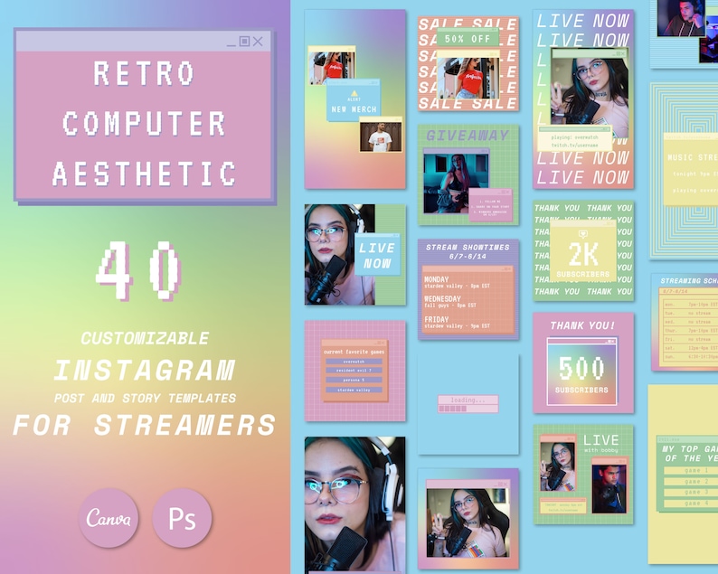 Retro Computer Aesthetic Instagram Story and Post Templates for Streamers image 1