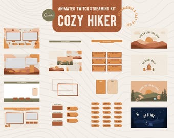 Cozy Hiker Twitch Overlay Pack – Animated Stream Kit for Canva