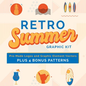 Logos and Graphics: Retro Summer Graphic Kit with Pre-made Logos and Patterns