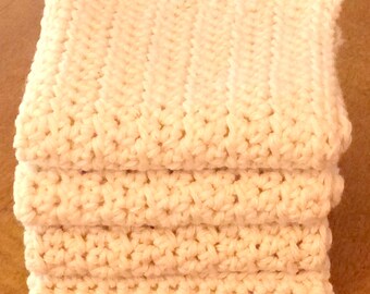 Zero Waste Organic Dishcloth Set (Cream Colored) Cotton Crochet - 4 Pack Large 8"x 8" Square