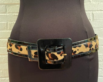 Vintage Cow Hair Hide Animal Pattern Patent Leather Buckle  display picture 3