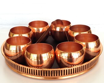 Coppercraft and Guild,copper set,moscow mule,roly poly, tumbler,tray,tong,barware,mid century,entertaining,retro,registry,wedding, 2016006