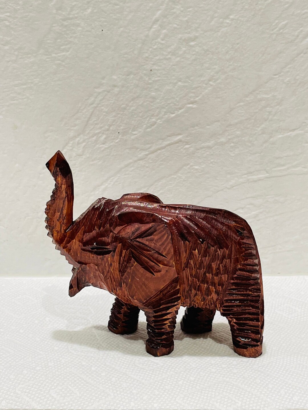 Vintage Carved Wood Elephant Figurine Small Lacquer Wood Elephant Etsy