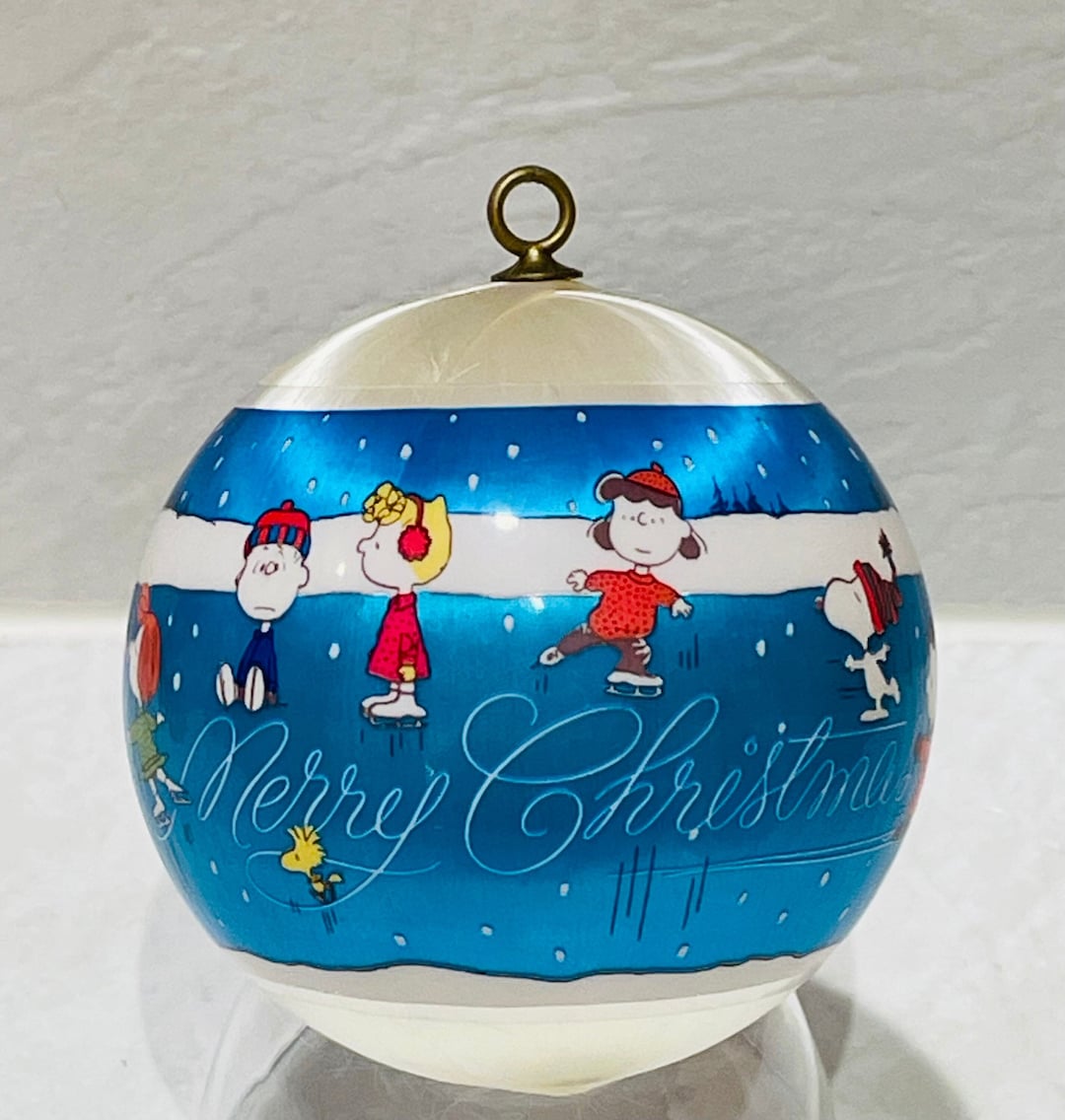 1980 Peanuts Gang Ice Skating Merry Christmas Satin Ornament Etsy