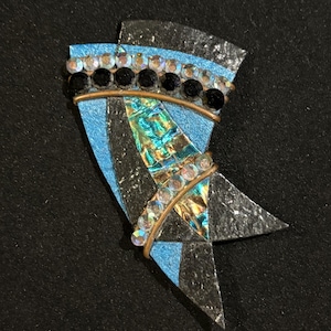 Vintage 80’s Abstract Brooch| Blue Iridescent Black Pin| Statement Brooch| Scarf Decor Pin|