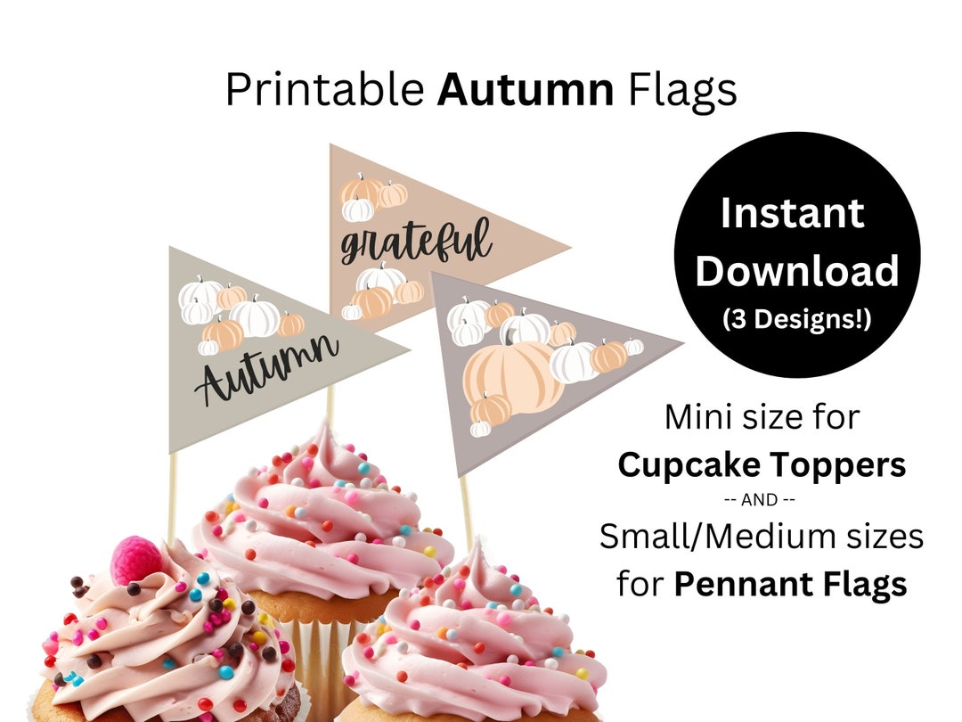 Printable Fall Flags Cupcake Toppers Pennant Flags Treat - Etsy