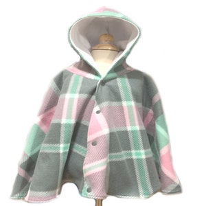 Hooded Pink and Mint Plaid Fleece Winter Car Seat Poncho