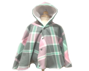 Hooded Pink and Mint Plaid Fleece Winter Car Seat Poncho