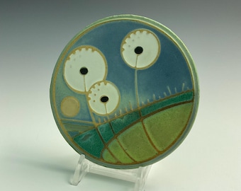 Handmade ceramic art tile, Dandelion meadow