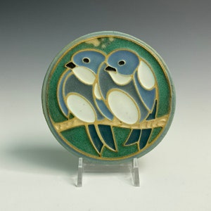 Handmade ceramic art tile, cute love birds