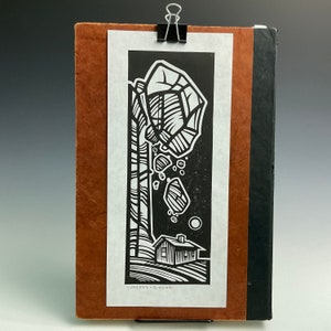 Lino cut art print / hand carved /hand printed landscape home “Did you hear something?”