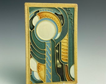Handmade ceramic art tile / bioorganic/art nouveau stylings