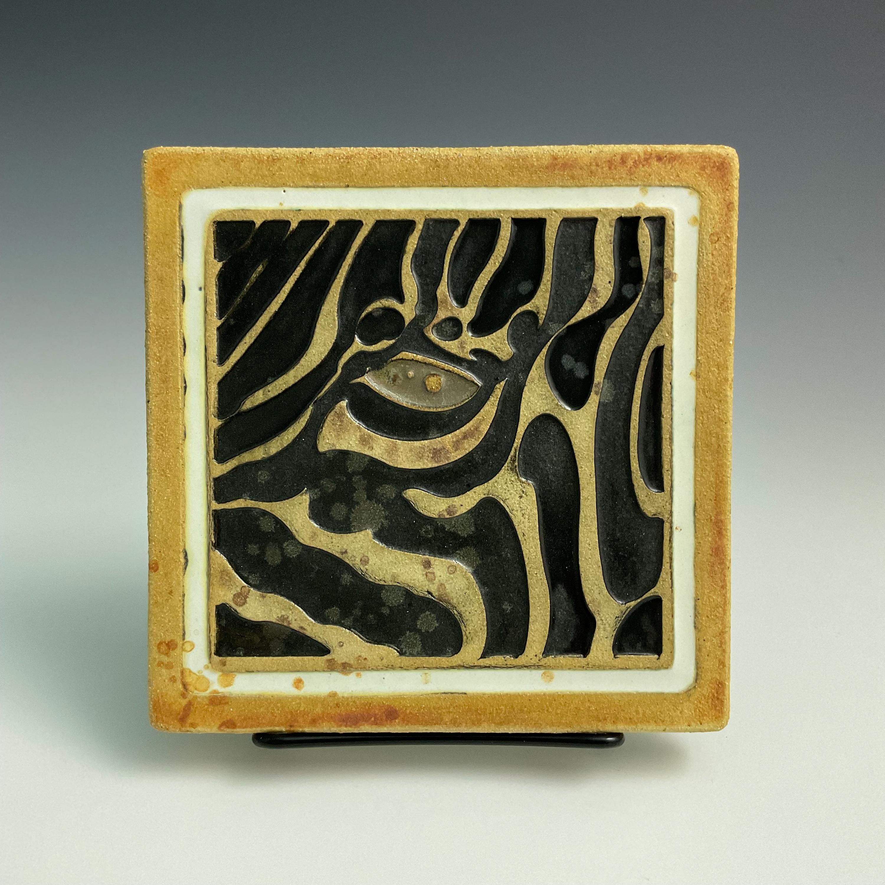 Handmade ceramic art tile, African Zebra art tile