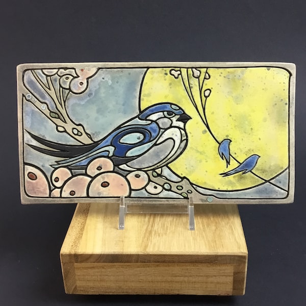Handmade ceramic bird  art tile