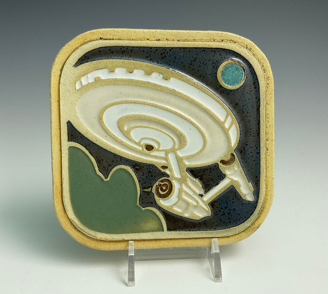 Handmade Ceramic Starship Enterprise fan Art Tile Etsy