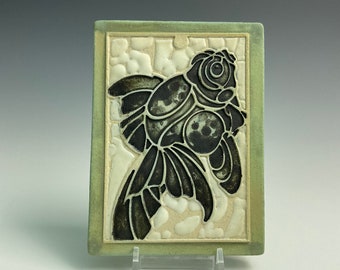 Handmade ceramic art tile, The black moor /goldfish /variant
