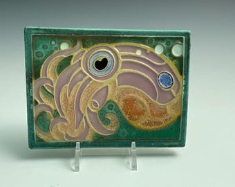 Handmade ceramic art tile, cute baby octopus
