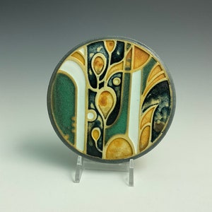 Handmade ceramic art tile, retro kelp forest art tile