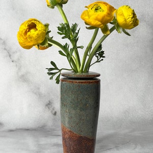 Contemporary Speckled Blue Green Bud Vase.