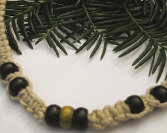 Collar de cáñamo, cuentas de madera, estilo bohemio natural, accesorio para hombre y mujer.