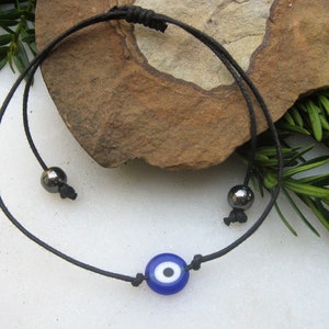 Evil Eye Protection Necklace, Adjustable Black Cord Necklace image 1