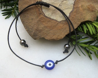 Evil Eye Protection Necklace, Adjustable Black Cord Necklace