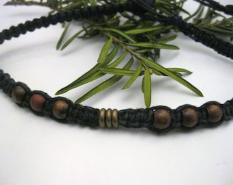 Hemp Necklace with Wood & Brass: Boho Hippie Style