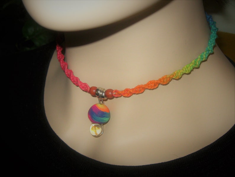 Shroom, Mushroom Necklace, Rainbow Necklace, Rainbow Shroom, Hemp Necklace, Hippie, Boho image 7