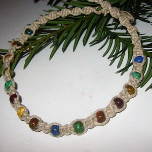 Thin Hemp Necklace, Earthy, Beaded Hemp Necklace, Picasso Czech Glass, Multicolor Beaded Choker, Hemp Jewelry, Gift for Her, Gift for Him