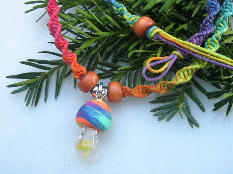 Shroom, Mushroom Necklace, Rainbow Necklace, Rainbow Shroom, Hemp Necklace, Hippie, Boho image 1