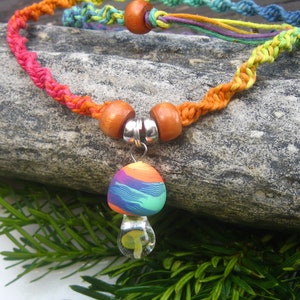 Shroom, Mushroom Necklace, Rainbow Necklace, Rainbow Shroom, Hemp Necklace, Hippie, Boho image 4