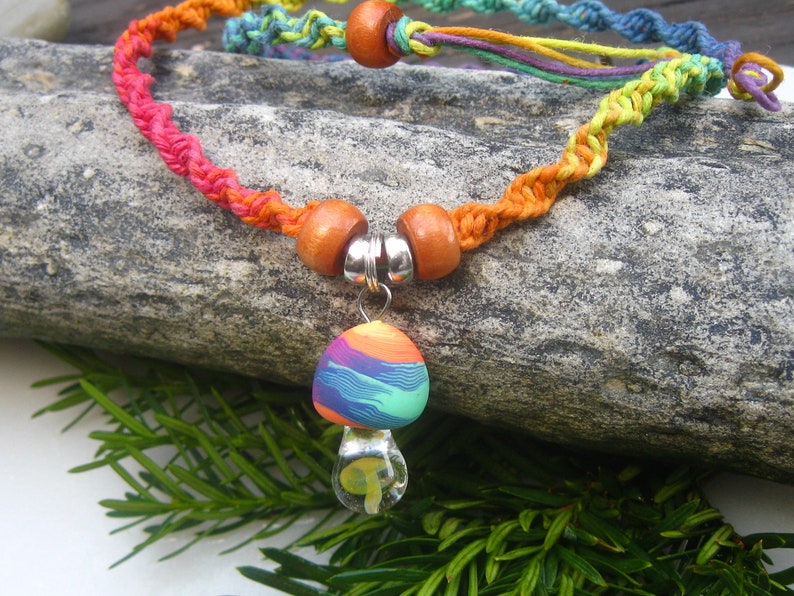 Shroom, Mushroom Necklace, Rainbow Necklace, Rainbow Shroom, Hemp Necklace, Hippie, Boho image 4