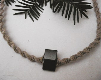 Hemp Choker Necklace, Hematite Focal, Protective Grounding Stone