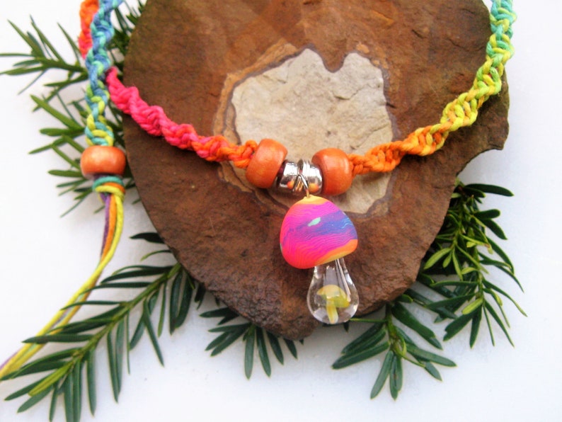 Shroom, Mushroom Necklace, Rainbow Necklace, Rainbow Shroom, Hemp Necklace, Hippie, Boho image 5