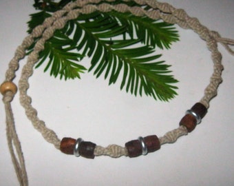 Hemp Necklace, Wooden Beaded Hemp Necklace, Gift for Him, Gift for Her, Hemp Jewelry