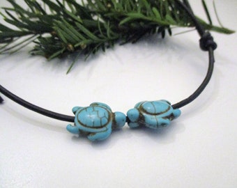 Turtle Necklace, Adjustable Black Cord Necklace, Gift for Her, Gift for Him